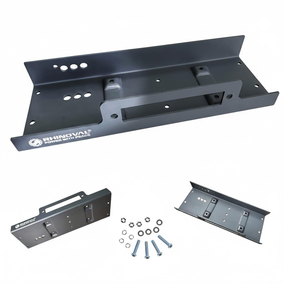RHINOVAL Universal Winch Mounting Plate, 10" x 4.5" Raised Bolt Pattern, 15,000 lbs, Heavy Duty Steel with Fairlead Flange &…