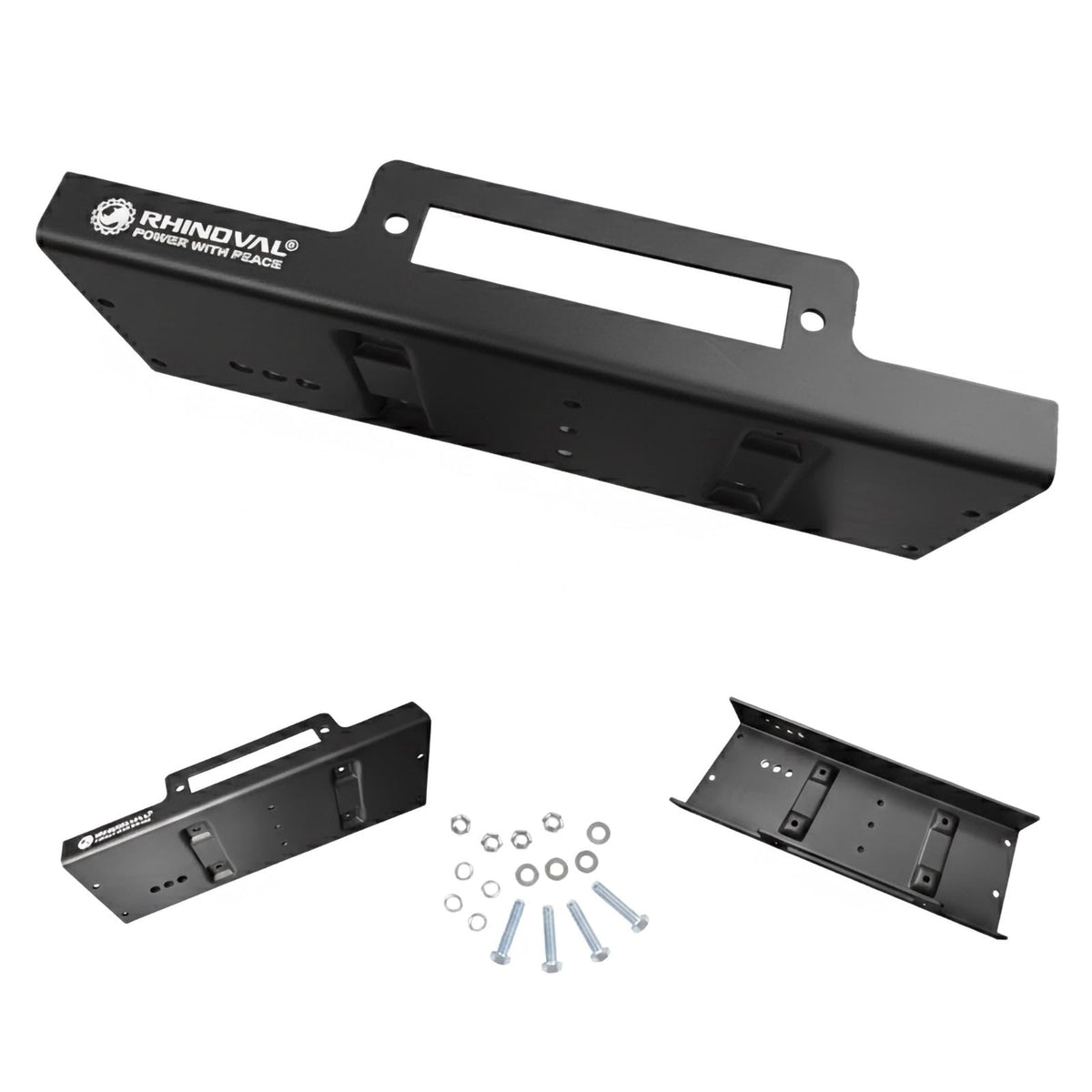 RHINOVAL Universal Winch Mounting Plate, 10" x 4.5" Raised Bolt Pattern, 15,000 lbs, Heavy Duty Steel with Fairlead Flange &…